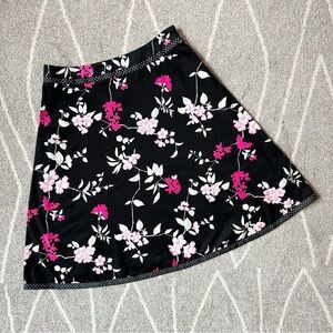 Donna Ricco Black and Pink floral A-line Skirt